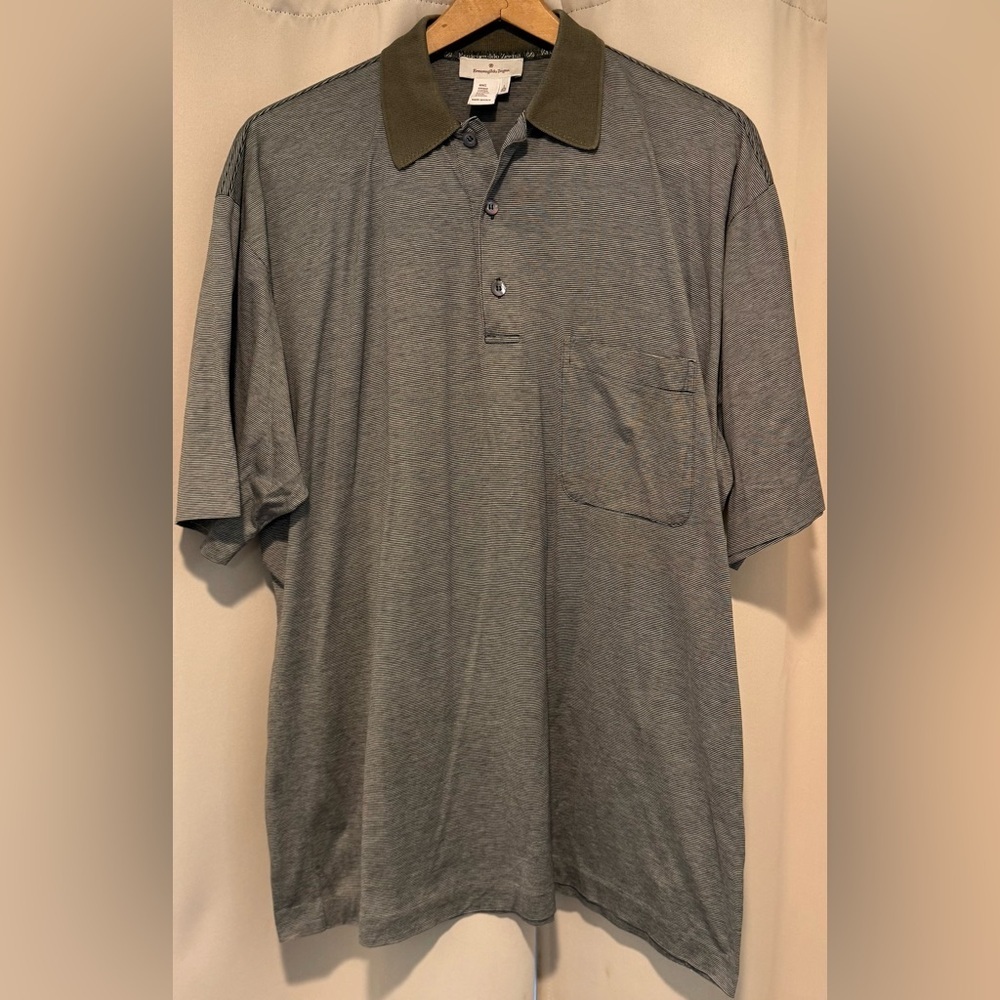 Ermenegildo Zegna Made Italy Polo Shirt L 52 Cotton Micro Stripe 🇮🇹 EUC